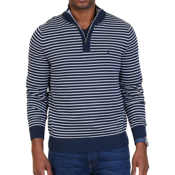 Nautica Mock Turtleneck Striped Knit Pullover Sweater Blue Size Medium - Picture 11 of 11